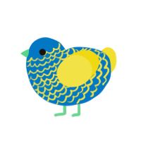 A sapphire and yellow chicken with a lace pattern