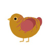 A ochre and red chicken with a half-bar pattern
