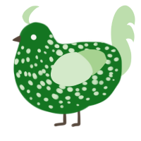 Broccoli, a leaf and gluppy chicken with a speckle pattern