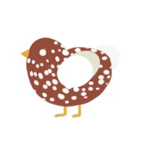A russet and white chicken with a speckle pattern