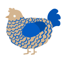 A beige and ultramarine chicken with a lace pattern