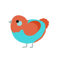 A aqua and vermilion chicken with a head pattern
