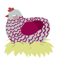 A silver and maroon chicken with a lace pattern