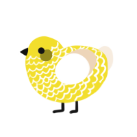 A yellow and cream chicken with a lace pattern