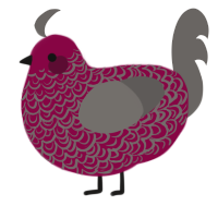 A maroon and grey chicken with a double-lace pattern