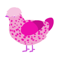 A pink and fuchsia chicken with a speckle pattern