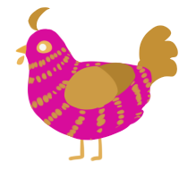 A fuchsia and gold chicken with a bar pattern