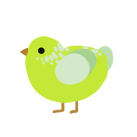 A lime and gluppy chicken with a neck-speckle pattern