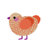 A beige and vermilion chicken with a lace pattern