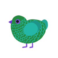 A viridian and turquoise chicken with a lace pattern
