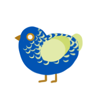 A ultramarine and lemon chicken with a half-lace pattern