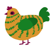 A orange and leaf chicken with a bar pattern