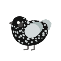 A black and silver chicken with a speckle pattern