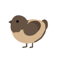 A beige and bark chicken with a head pattern