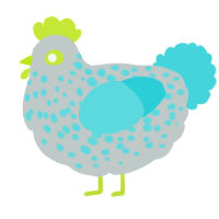 A silver and aqua chicken with a speckle pattern