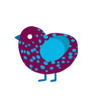 A wine and cerulean chicken with a speckle pattern