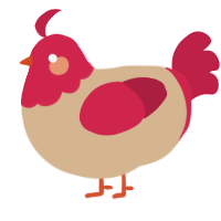 A beige and crimson chicken with a head pattern