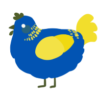 A ultramarine and yellow chicken with a neck-band pattern