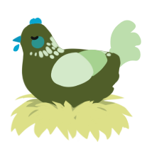 A olive and gluppy chicken with a neck-speckle pattern