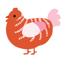 A vermilion and rose chicken with a half-bar pattern