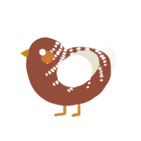 A russet and white chicken with a half-bar pattern