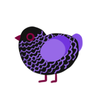 A black and blurple chicken with a lace pattern