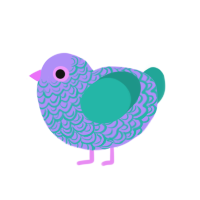 A lilac and turquoise chicken with a double-lace pattern