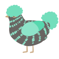 A grey and mint chicken with a bar pattern