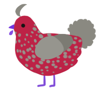 A crimson and ash chicken with a speckle pattern