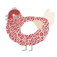 A red and cream chicken with a double-lace pattern