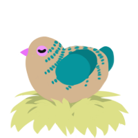 A beige and teal chicken with a half-bar pattern