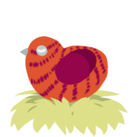 A vermilion and maroon chicken with a bar pattern
