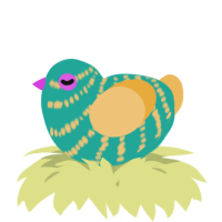 A turquoise and honey chicken with a bar pattern