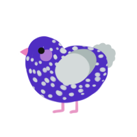 A indigo and silver chicken with a speckle pattern