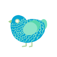 A cerulean and mint chicken with a lace pattern