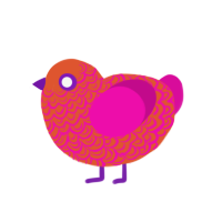 A vermilion and fuchsia chicken with a double-lace pattern