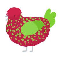 A crimson and grass chicken with a speckle pattern