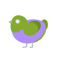 A lilac and chartreuse chicken with a head pattern