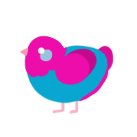 A cerulean and fuchsia chicken with a head pattern