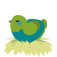 A teal and chartreuse chicken with a head pattern