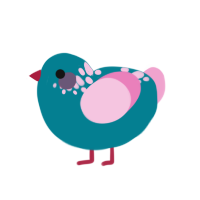 A sea and pink chicken with a neck-speckle pattern