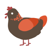 A bark and vermilion chicken with a neck-speckle pattern