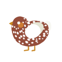 A russet and white chicken with a speckle pattern