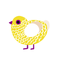 A yellow and cream chicken with a lace pattern