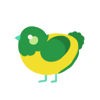 A yellow and viridian chicken with a head pattern