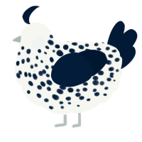 A white and tumblr chicken with a speckle pattern