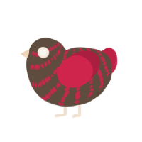 A bark and crimson chicken with a bar pattern