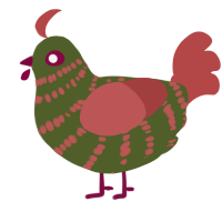 A olive and red chicken with a bar pattern