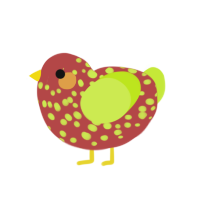 A red and lime chicken with a speckle pattern