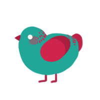A turquoise and crimson chicken with a neck-band pattern